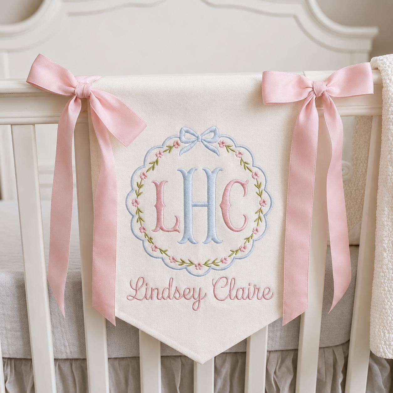 Personalized Embroidered Baby Name Banner, Custom Baby Banner Door Sign, Hospital Door Sign, Baby Shower Gift