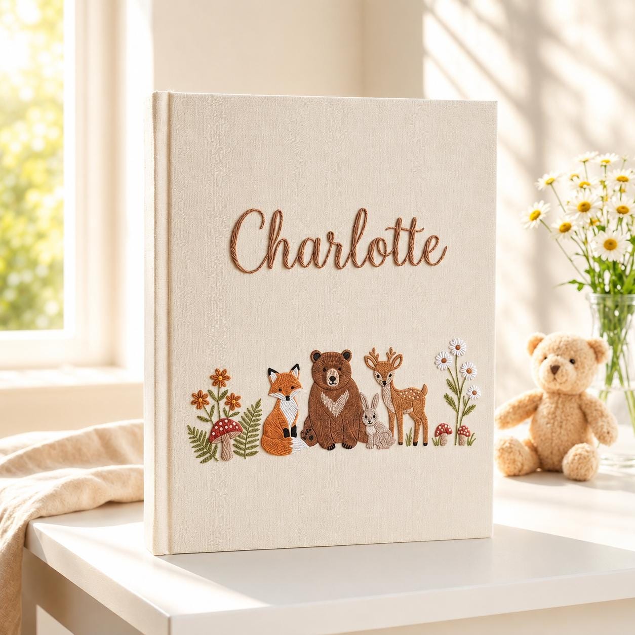 Personalized Name Woodland Baby Album, Custom Name Nursery Photo Album, Gift for Baby Shower, Newborn Keepsake Gift