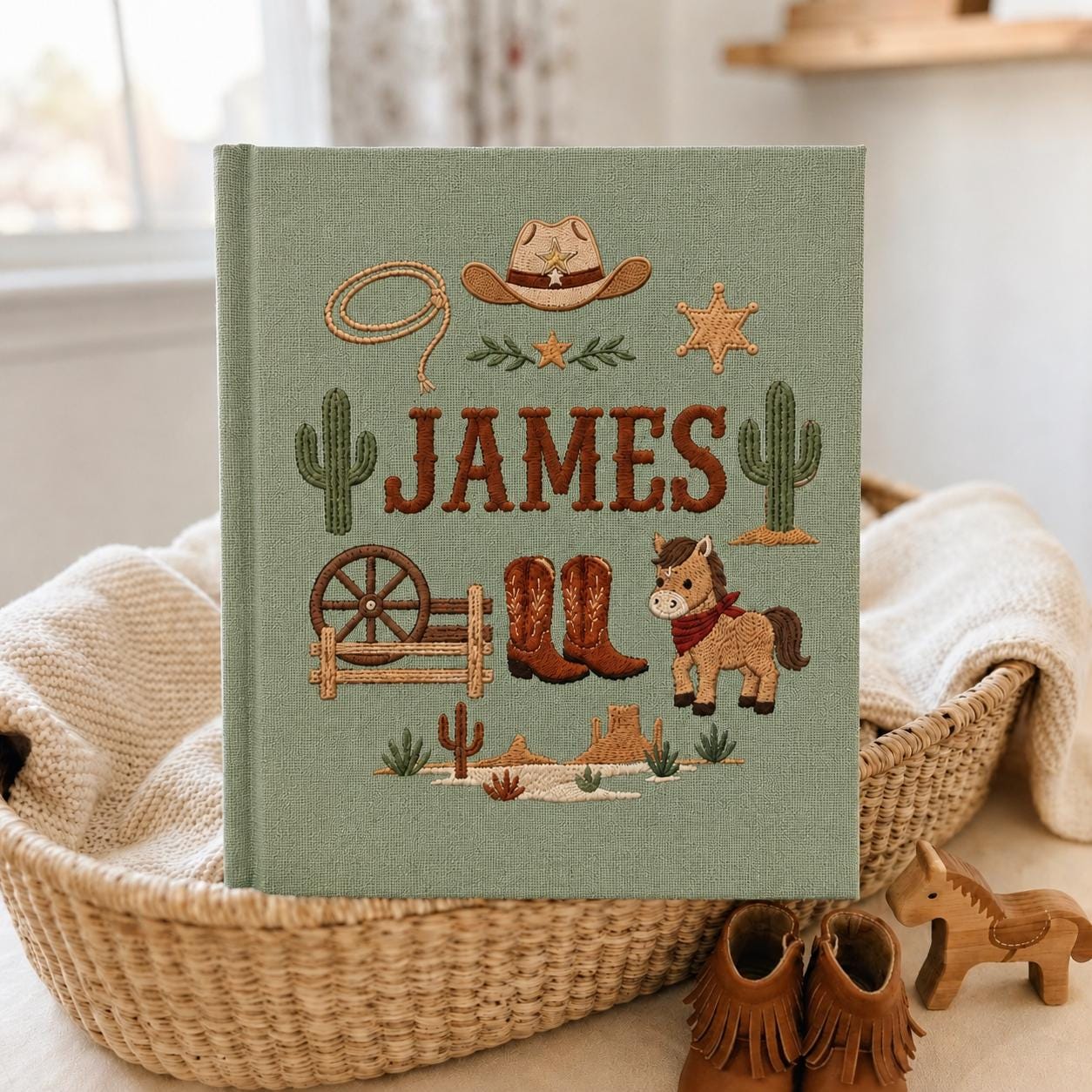 Personalized Cowboy Horse Baby Album, Custom Embroidered Cowboy Hat Boo Photo Album, Baby Shower Gift, Newborn Memory Keepsake