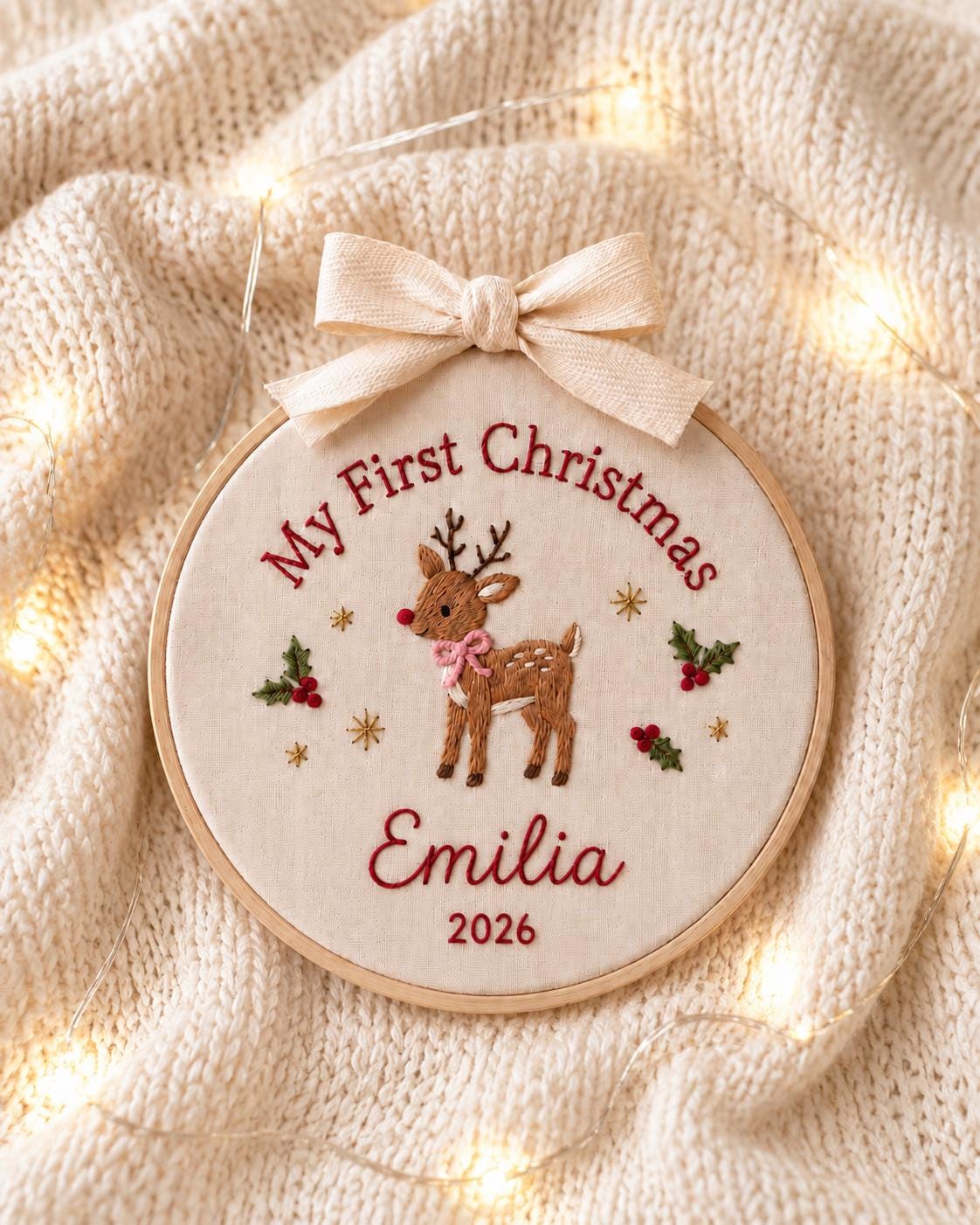Personalized Baby Girl First Christmas Ornament, Girls First Xmas Ornament with Baby Name, Personalized Reindeer Keepsake Ornament 2026