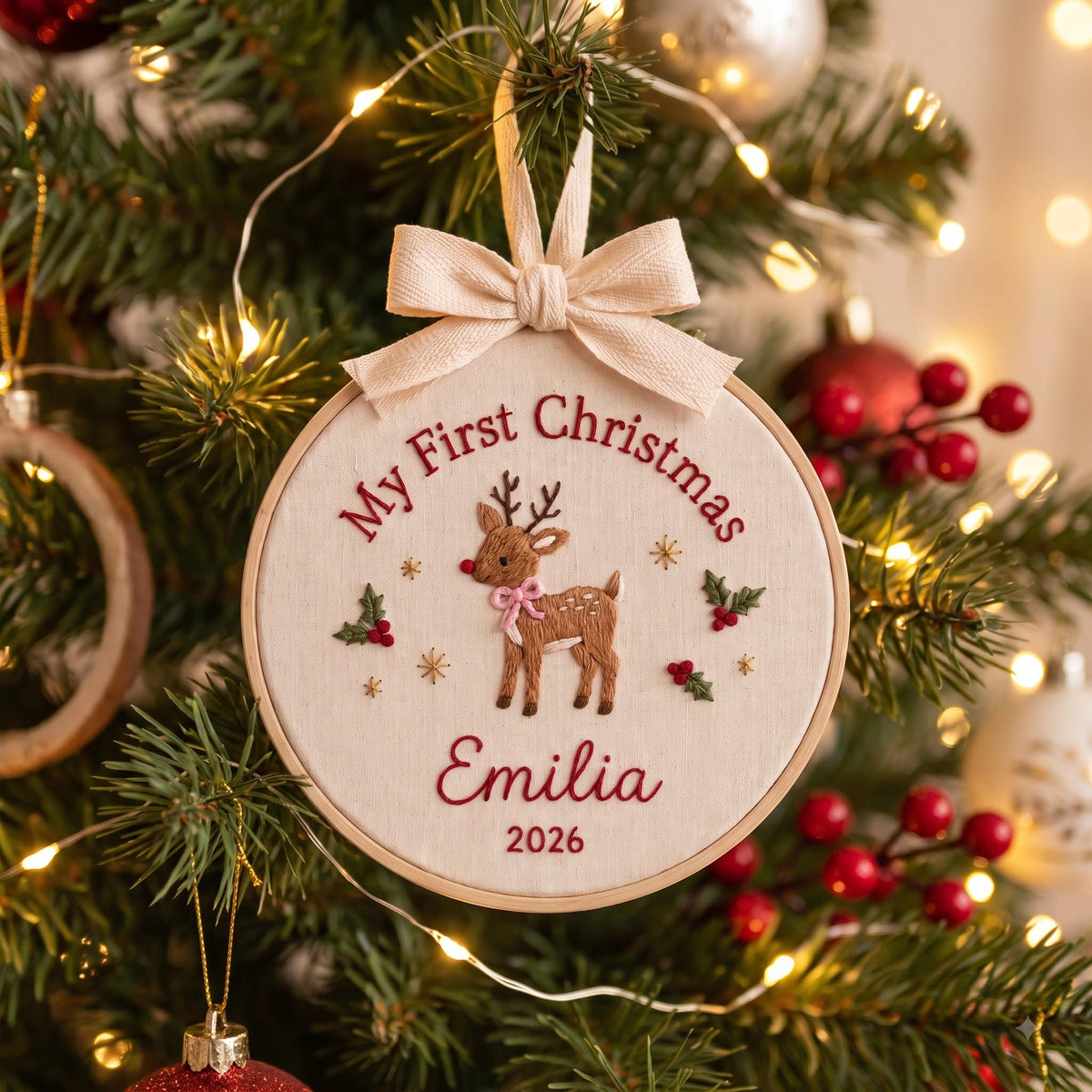 Personalized Baby Girl First Christmas Ornament, Girls First Xmas Ornament with Baby Name, Personalized Reindeer Keepsake Ornament 2026