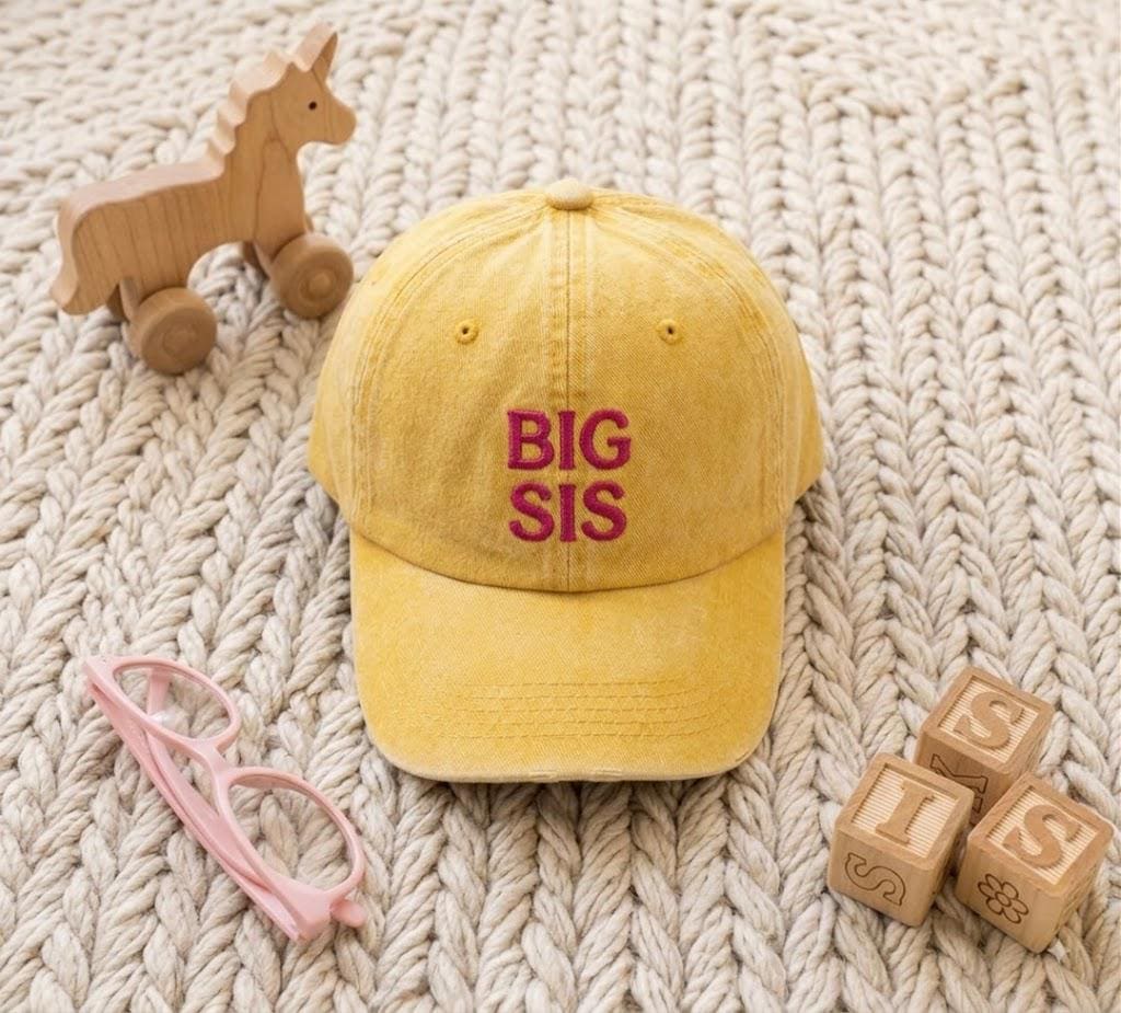 Big Sister Hat, Kids Washedd Baseball Cap, Big Bro Toddler Hat, Pregnancy Announcement Sibling Gift, Boys/Girls Hat,Toddler Gift,Custom Text