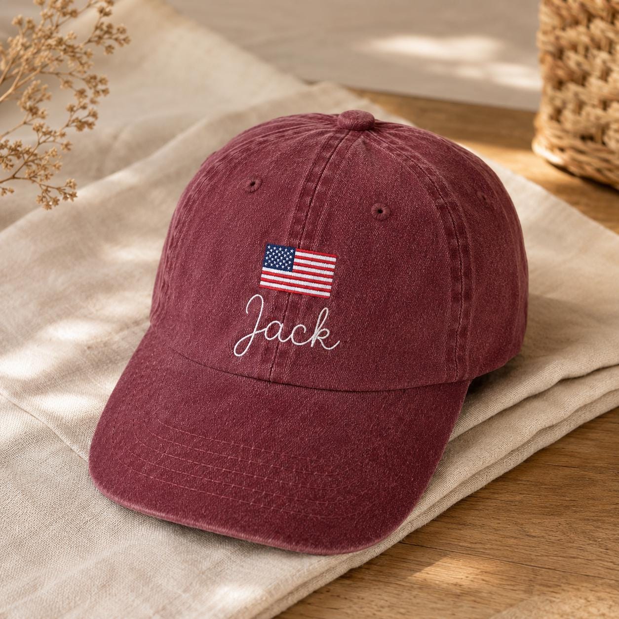 Custom Name Kids Baseball Cap with USA Flag, Embroidered Toddler Youth Patriotic Hat, Personalized 4th of July Gift, Washed Cotton Sun Cap