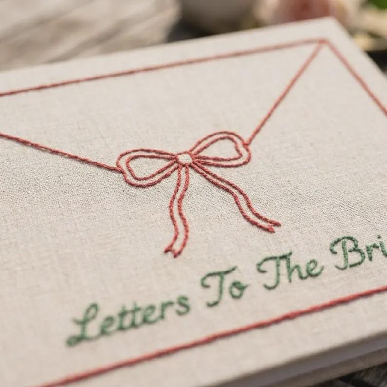 Personalized Embroidered Letters To The Bride Note Book, Linen Wedding Keepsake, Bridal Shower Memory Gift, Custom Bride Letter Box