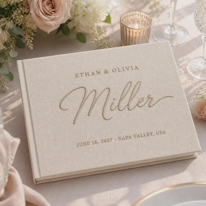 Custom Linen Wedding Guest Book , Personalized Linen Hardcover Album, Polaroid Photo Guestbook, Wedding Keepsake & Anniversary Memory Book
