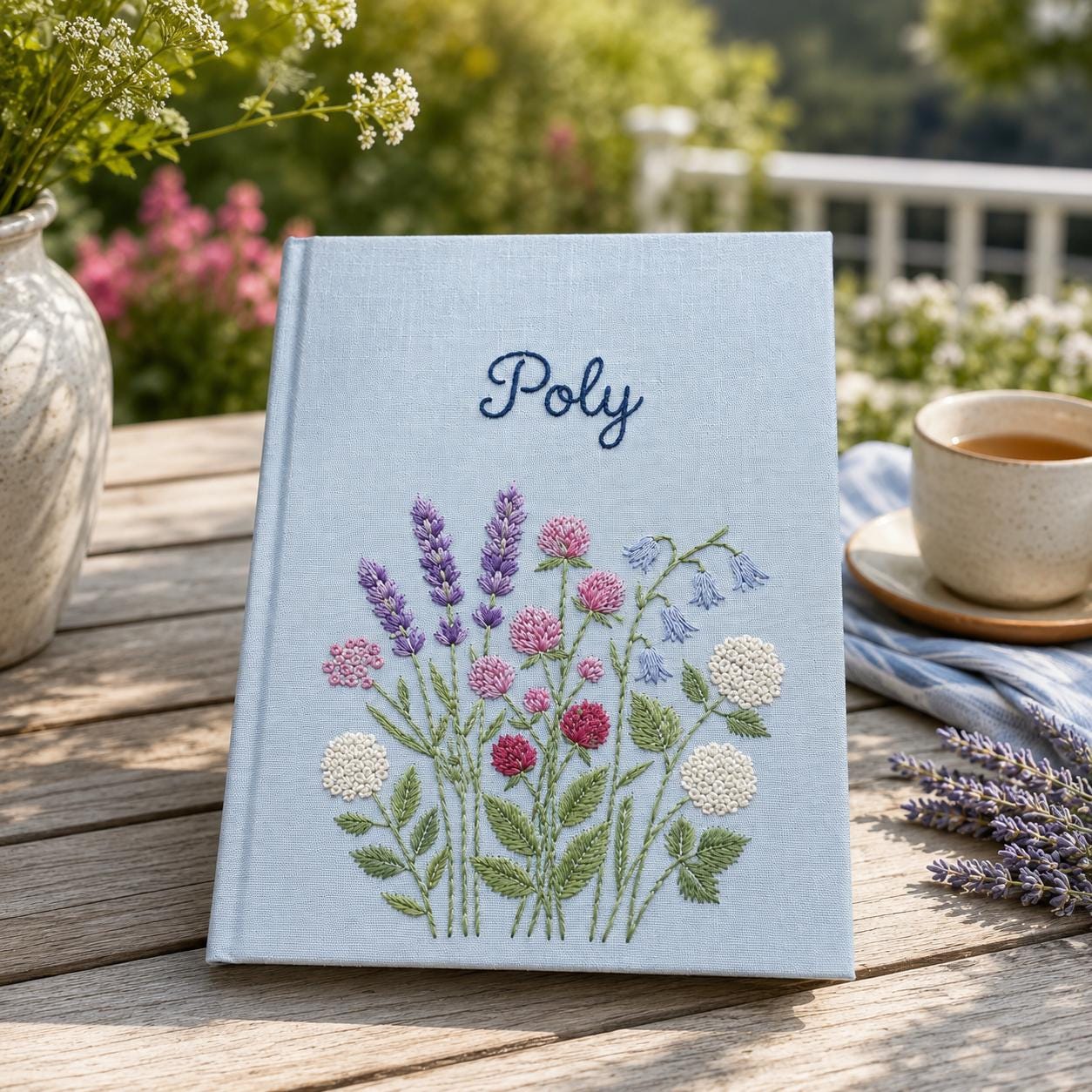 Personalized Embroidered Photo Album, Linen Wildflower Scrapbook, Custom Lavender Guest Book, Boho Memory Book, Birthday Gift For Her