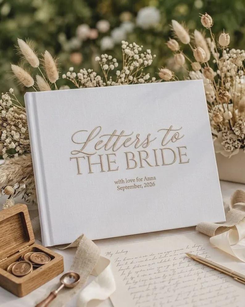 Letters To The Bride Embroidered Note Book, Bridal Shower Memory Book, Wedding Keepsake Scrapbook, Custom Bride Gift Album