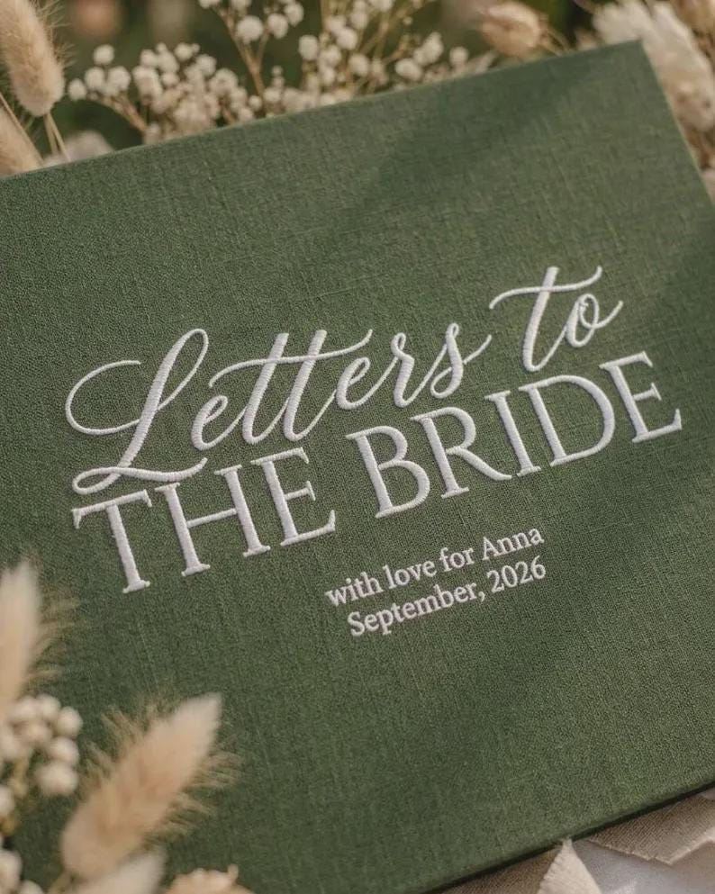 Letters To The Bride Embroidered Note Book, Bridal Shower Memory Book, Wedding Keepsake Scrapbook, Custom Bride Gift Album