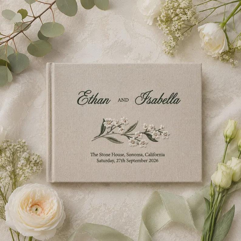 Personalized Wedding Photo Album, Embroidered Linen Guest Book, Custom Wedding Keepsake Album, Bridal Shower Gift