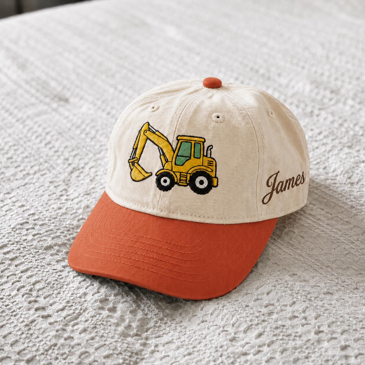 Personalized Toddler Excavator Hat, Embroidered Construction Cap, Custom Name Kids Trucker Hat, Boys Birthday Gift