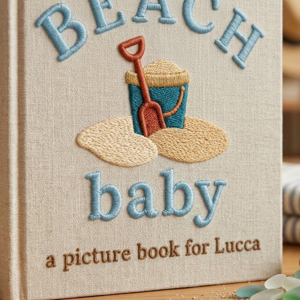 Personalized Baby Photo Album, Embroidered Beach Baby Memory Book, Custom Scrapbook for Boy, Seaside Nursery Gift, Keepsake Picture Book