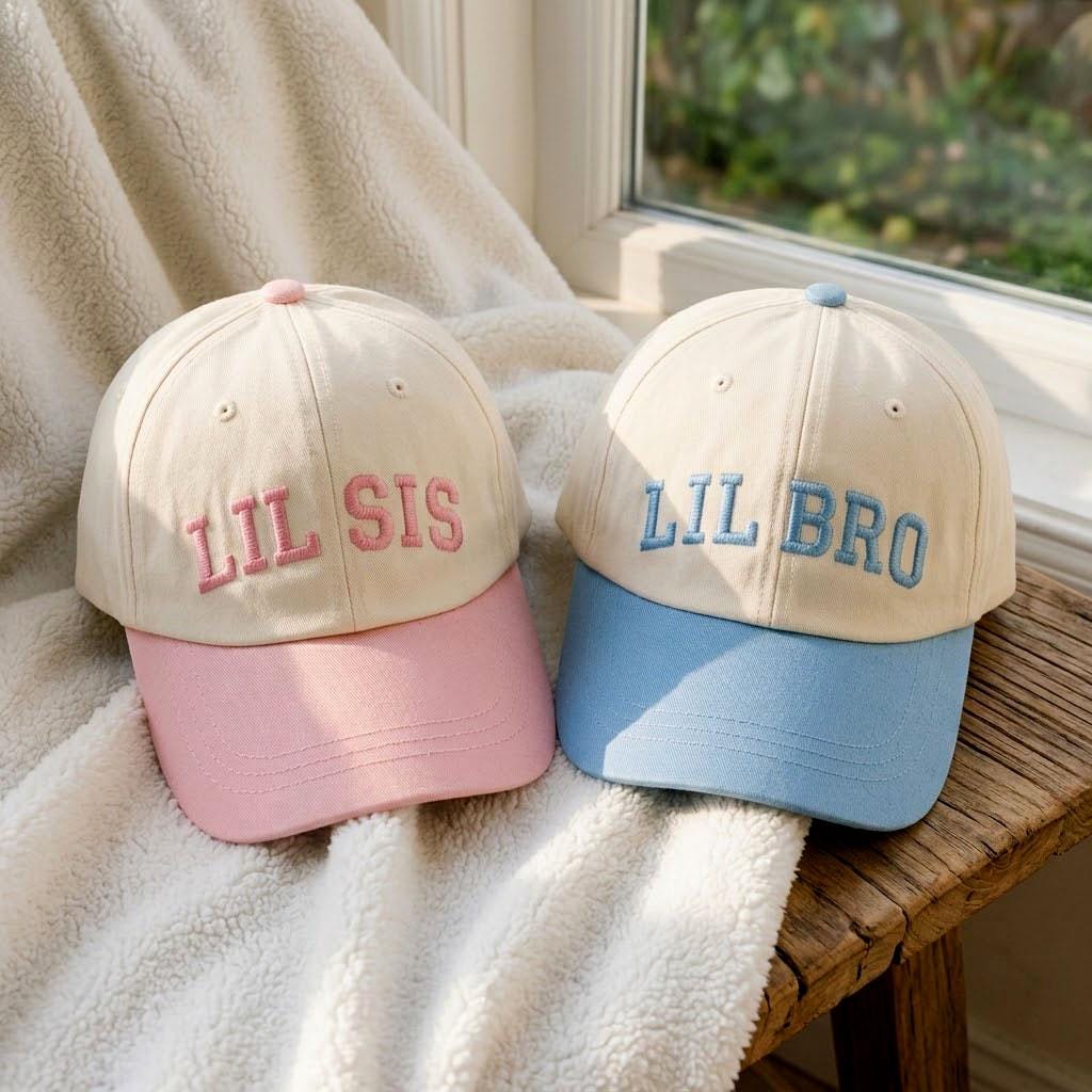 Lil Sis Lil Bro Sibling Matching Hats, Embroidered Toddler Baseball Cap, Kids Gift, Baby Boy Girl Hat