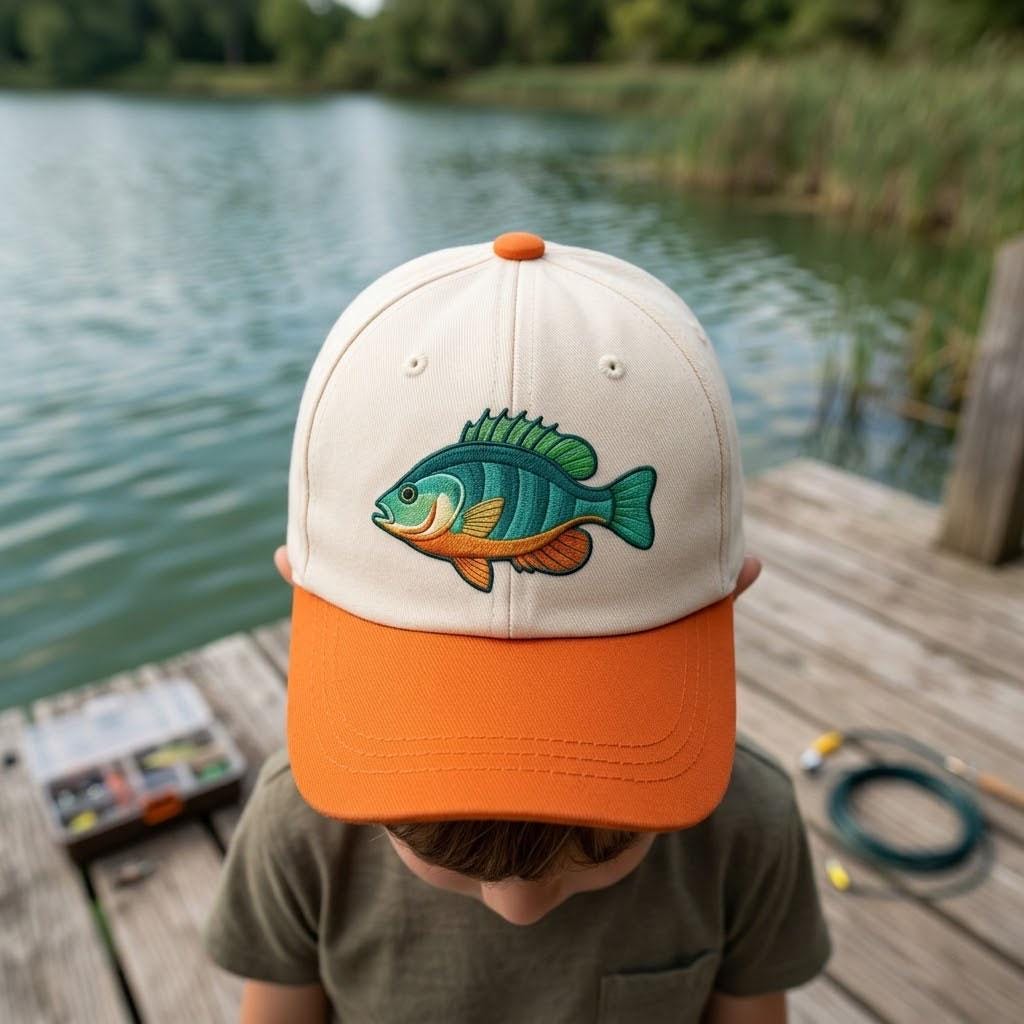 Fish Embroidered Kids Baseball Cap, Toddler Fishing Hat, Boys Summer Cap, Orange Brim Hat
