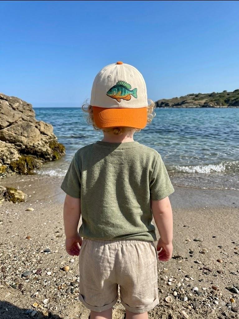 Fish Embroidered Kids Baseball Cap, Toddler Fishing Hat, Boys Summer Cap, Orange Brim Hat