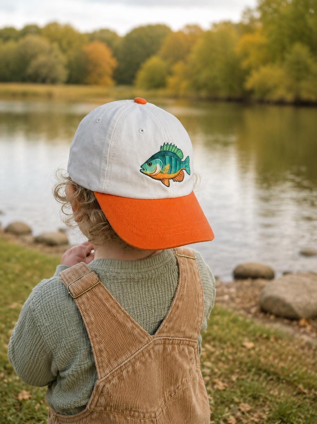 Fish Embroidered Kids Baseball Cap, Toddler Fishing Hat, Boys Summer Cap, Orange Brim Hat
