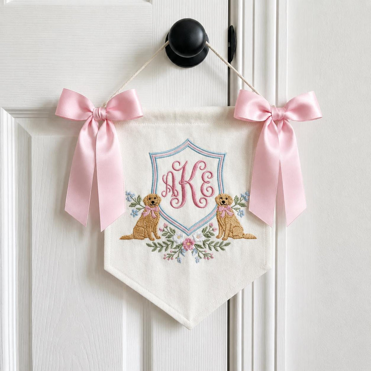 Embroidered Dog Lover Baby Banner, Nursery Baby Wall Hanging, Baby Shower Gift, Welcome Banner, Baby Name Hospital Door Hanger