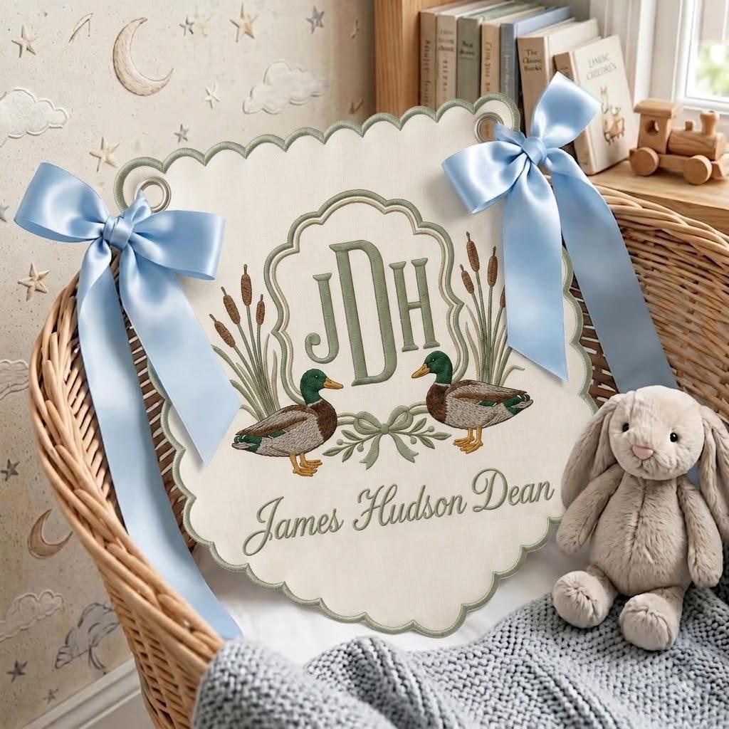 Personalized Duck Baby Banner, Newborn Custom Hospital Banner, Mallard Duck Welcome Door Sign, Gift for Baby, Baby Announcement