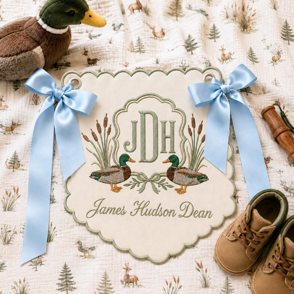 Personalized Duck Baby Banner, Newborn Custom Hospital Banner, Mallard Duck Welcome Door Sign, Gift for Baby, Baby Announcement