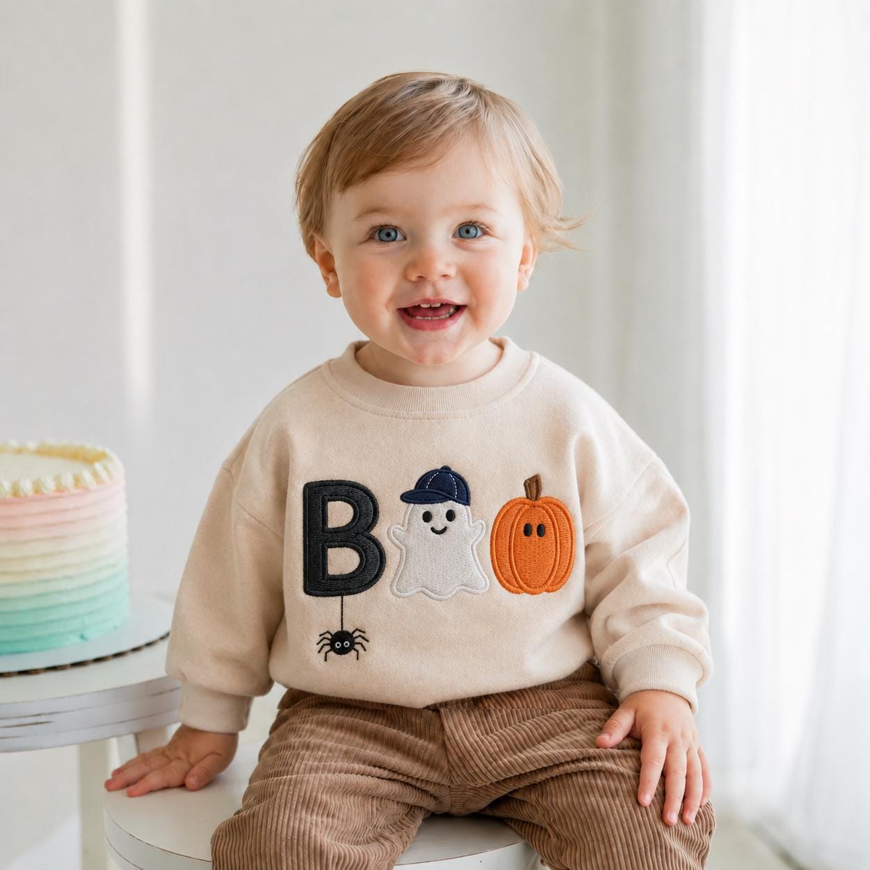 Embroidered BOO Toddler Sweatshirt, Halloween Ghost Pumpkin Crewneck, Cute Kids Fall Shirt, Baby Boy Halloween Outfit