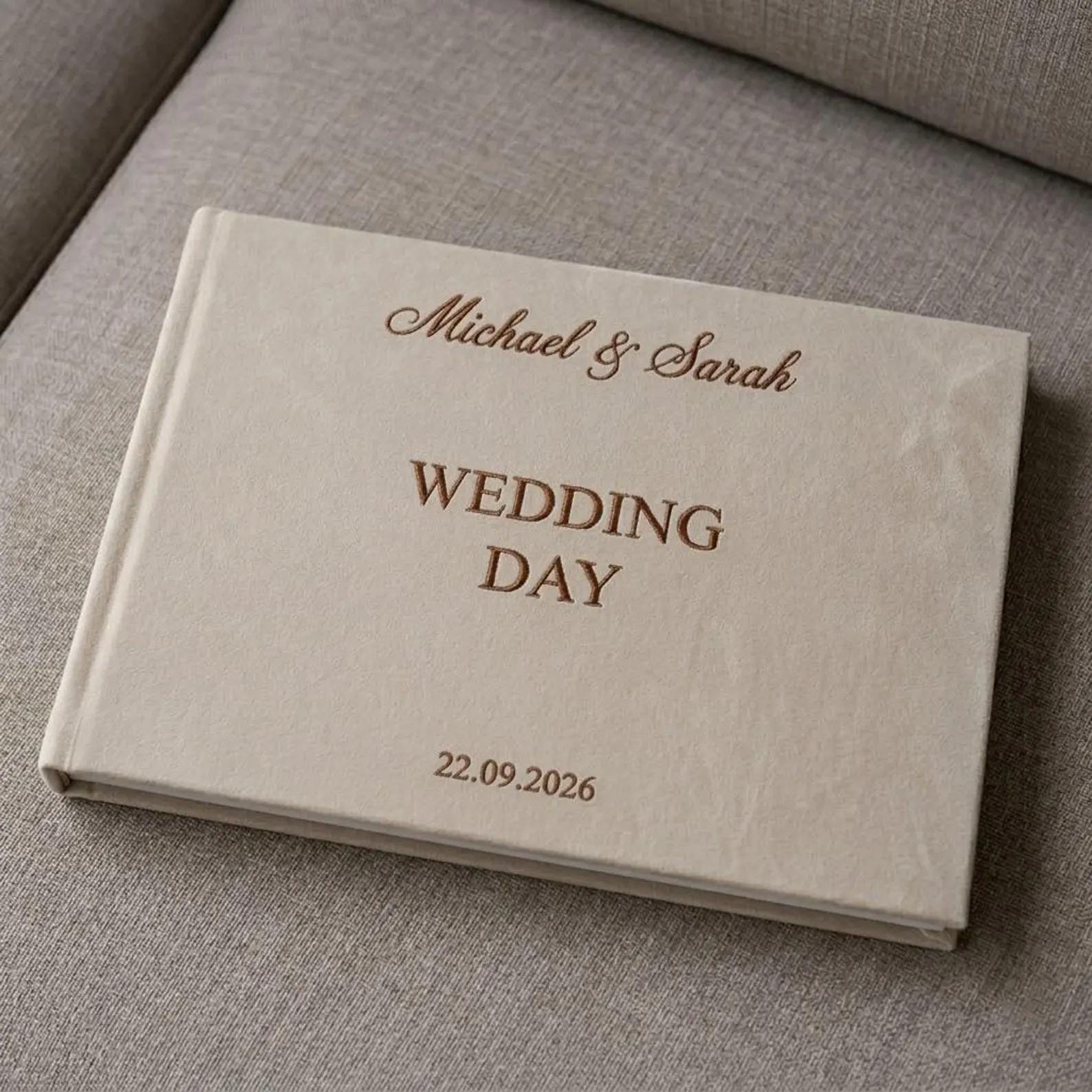 Custom Embroidered Wedding Guest Book, Personalized Linen Guestbook, Rustic Neutral Wedding Reception Book, Bridal Shower Gift