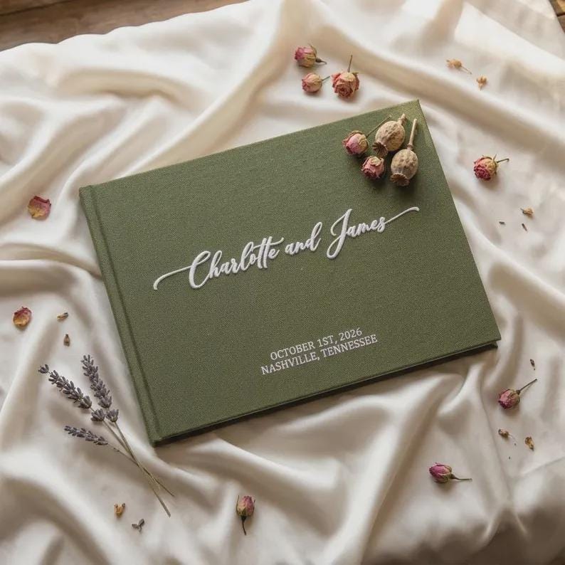 Personalized Wedding Guest Book, Custom Embroidered Linen Guestbook, Boho Wedding Reception Sign In Book, Bridal Shower Gift
