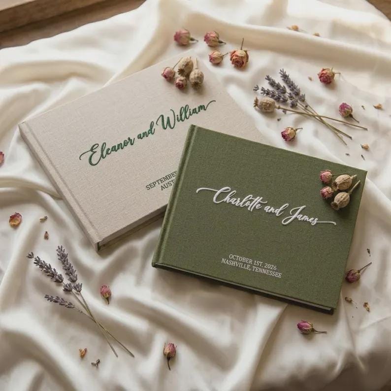 Personalized Wedding Guest Book, Custom Embroidered Linen Guestbook, Boho Wedding Reception Sign In Book, Bridal Shower Gift