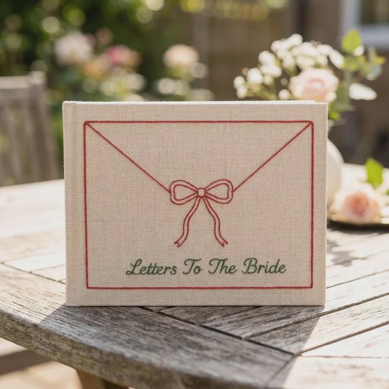 Personalized Embroidered Letters To The Bride Note Book, Linen Wedding Keepsake, Bridal Shower Memory Gift, Custom Bride Letter Box