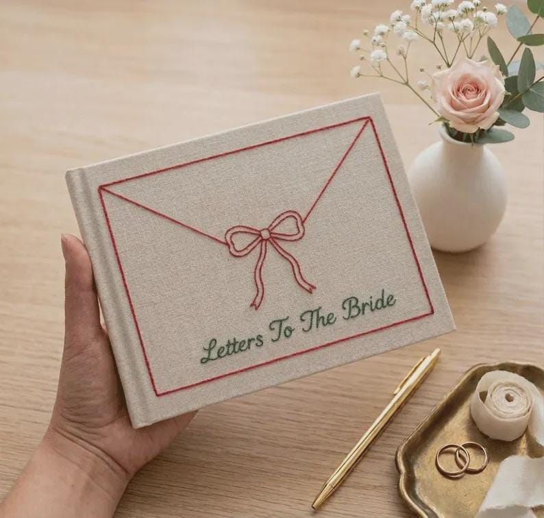 Personalized Embroidered Letters To The Bride Note Book, Linen Wedding Keepsake, Bridal Shower Memory Gift, Custom Bride Letter Box