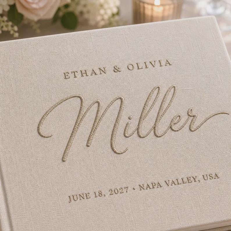 Custom Linen Wedding Guest Book , Personalized Linen Hardcover Album, Polaroid Photo Guestbook, Wedding Keepsake & Anniversary Memory Book
