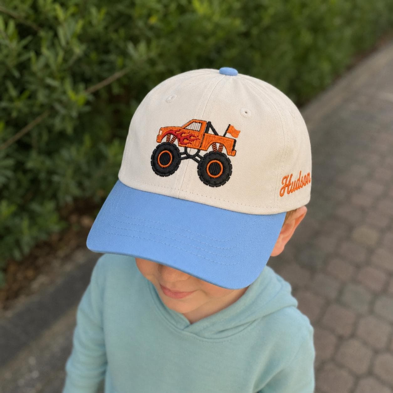 Personalized Monster Truck Hat for Kids, Custom Toddler Baseball Cap with Name, Embroidered Boy Hat, Toddler Boy Gift
