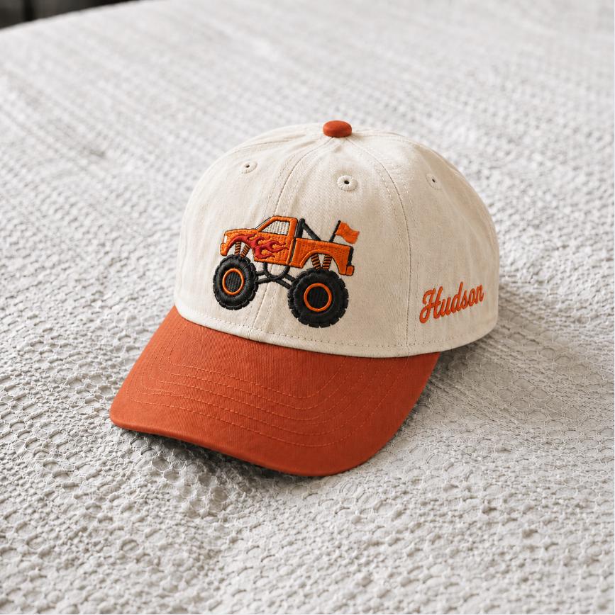 Personalized Monster Truck Hat for Kids, Custom Toddler Baseball Cap with Name, Embroidered Boy Hat, Toddler Boy Gift
