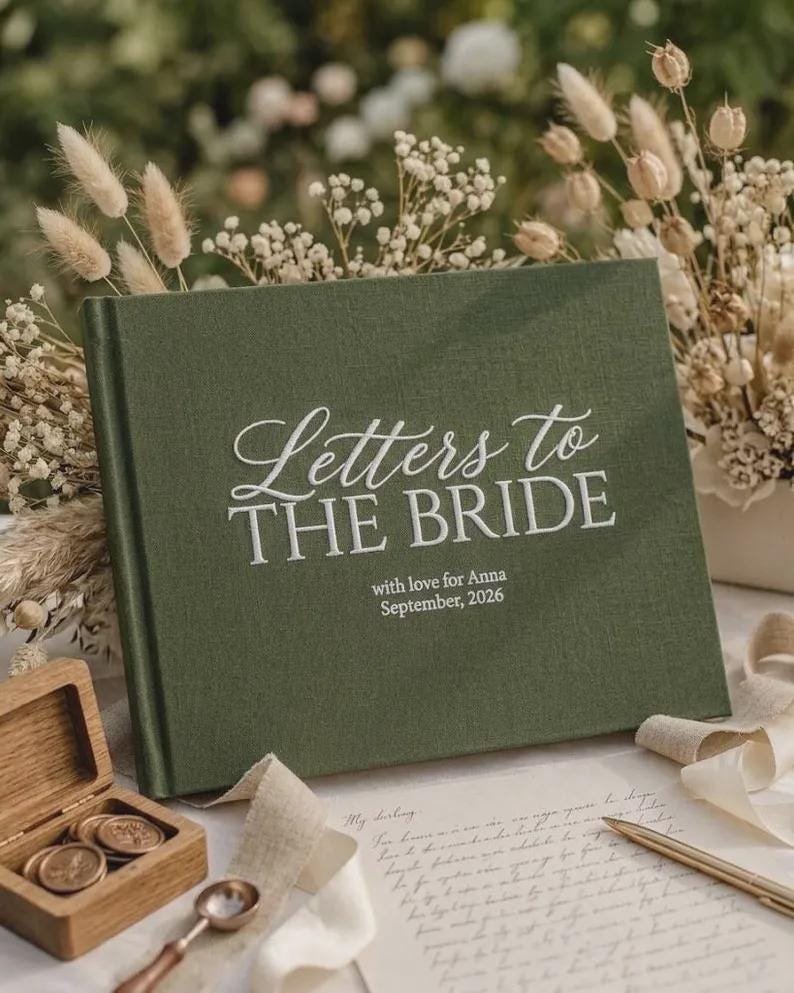 Letters To The Bride Embroidered Note Book, Bridal Shower Memory Book, Wedding Keepsake Scrapbook, Custom Bride Gift Album