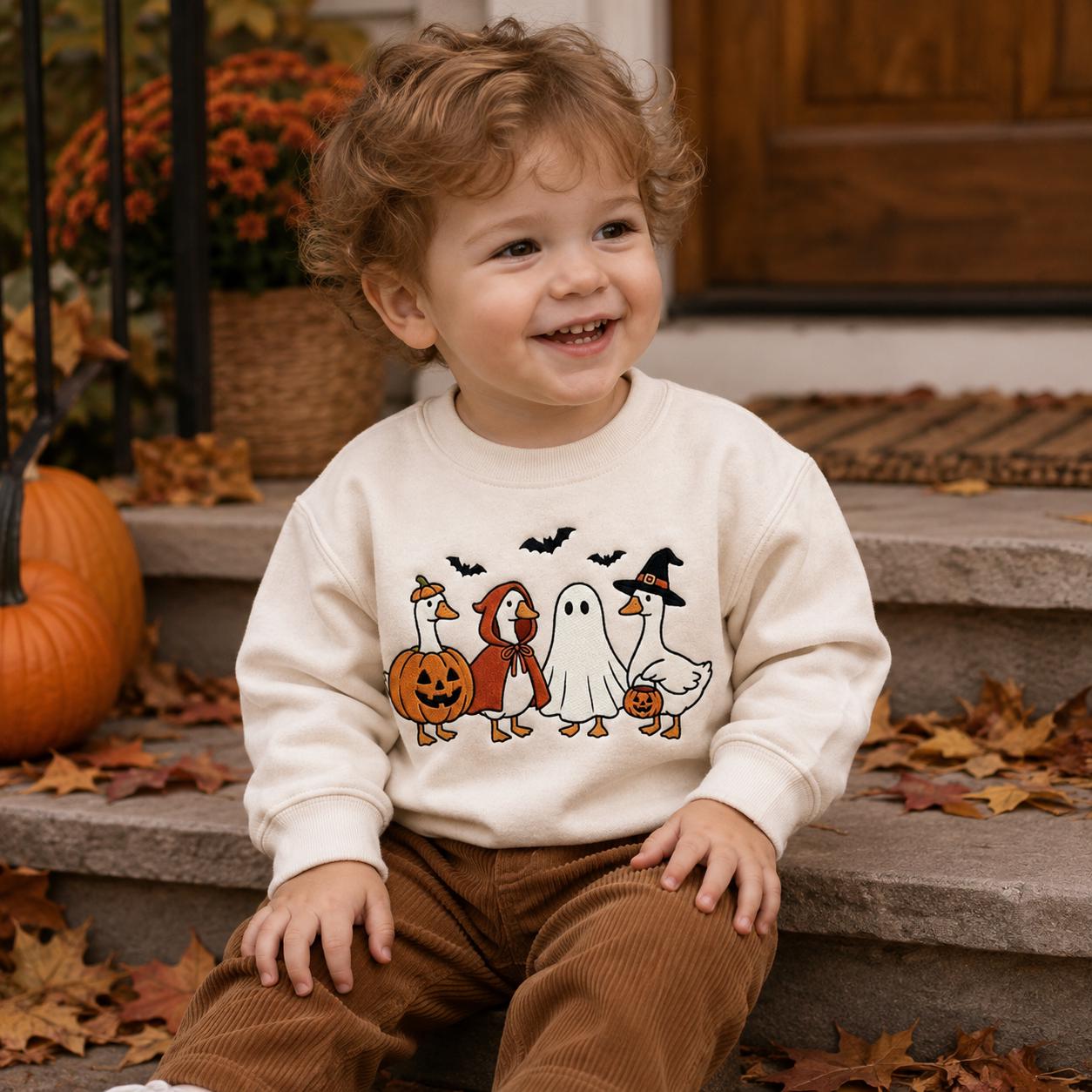 Embroidered Spooky Goose Halloween Toddler Sweatshirt, Funny Silly Goose Kids Outfit, Goose Lover Gift, Spooky Goose Baby Apparel