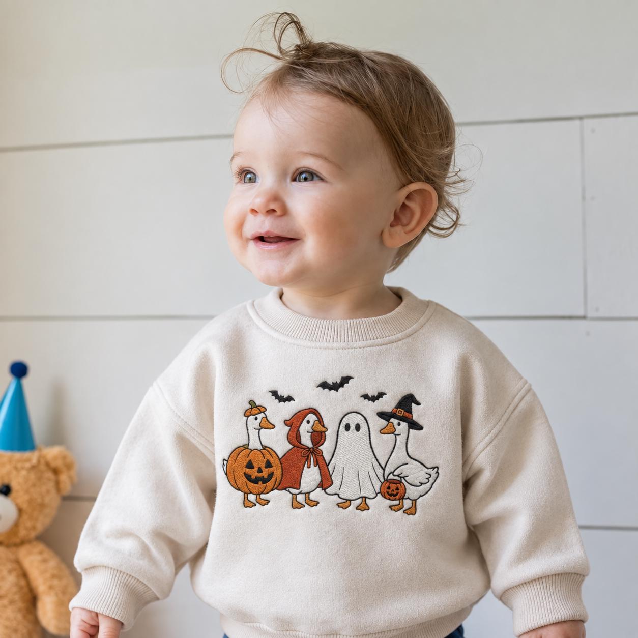 Embroidered Spooky Goose Halloween Toddler Sweatshirt, Funny Silly Goose Kids Outfit, Goose Lover Gift, Spooky Goose Baby Apparel