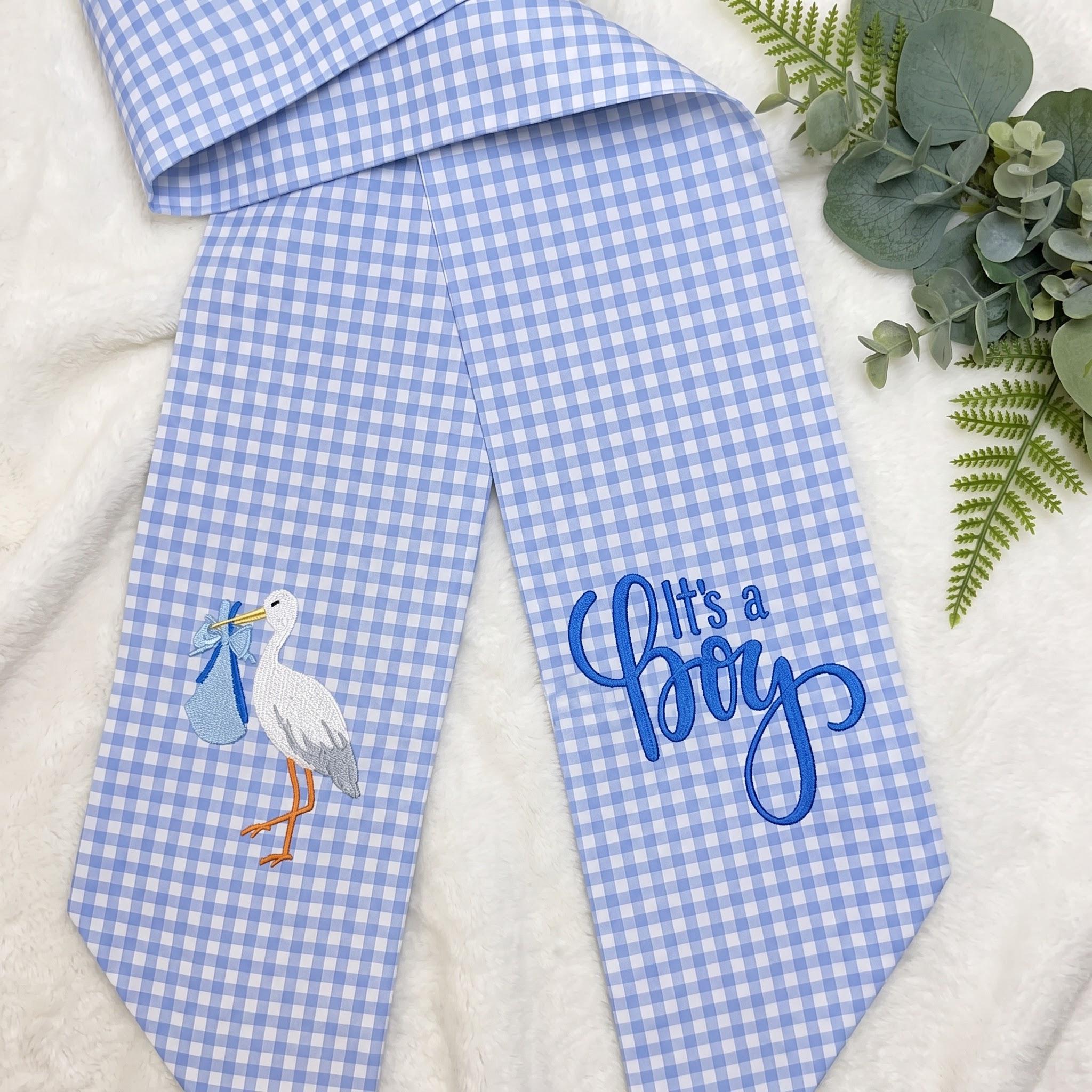 It's a Boy Wreath Bow, Gingham Stork Baby Announcement, Hospital Door Hanger, Baby Shower Gift, Nursery Decor Bow, Welcome Baby Boy