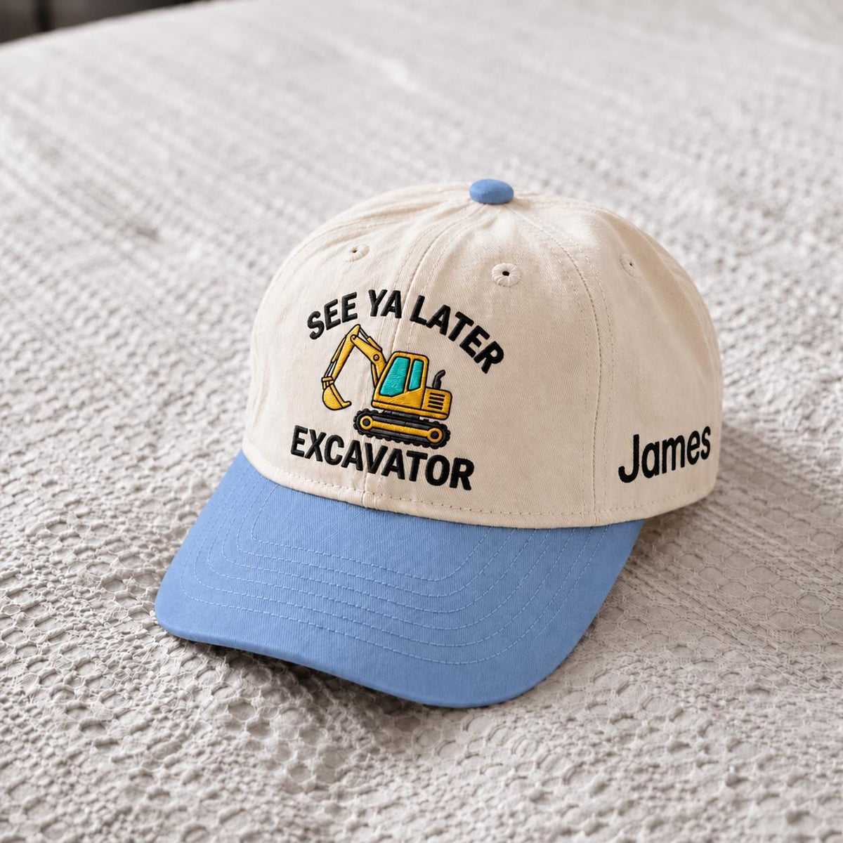 Funny Excavator Embroidered Toddler Cap, Construction Birthday Gift, Custom Name Boy Hat, Excavator Kids Hat