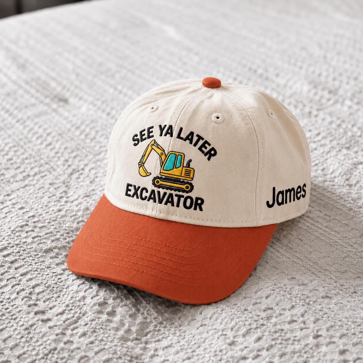 Funny Excavator Embroidered Toddler Cap, Construction Birthday Gift, Custom Name Boy Hat, Excavator Kids Hat