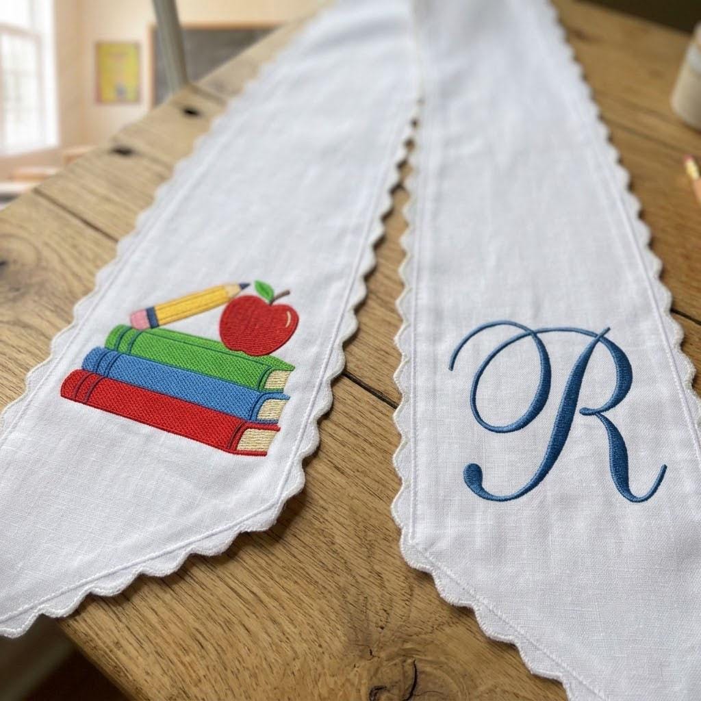 Personalized Teacher Wreath Sash, Monogram School Wreath Bow, Embroidered Books Apple Pencil Sash, Teacher Classroom Door Decor