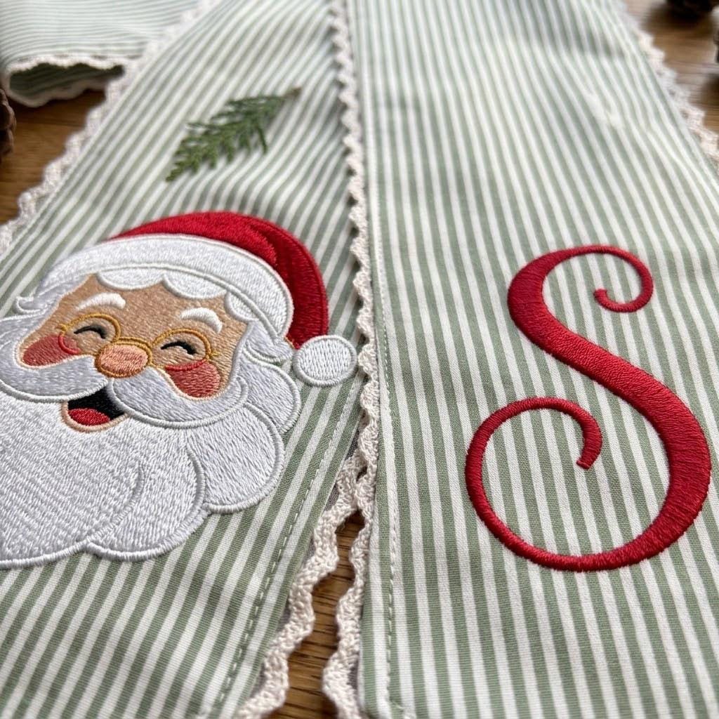 Personalized Christmas Wreath Sash, Santa Embroidered Wreath Bow, Monogram Holiday Sash, Striped Christmas Front Door Decor