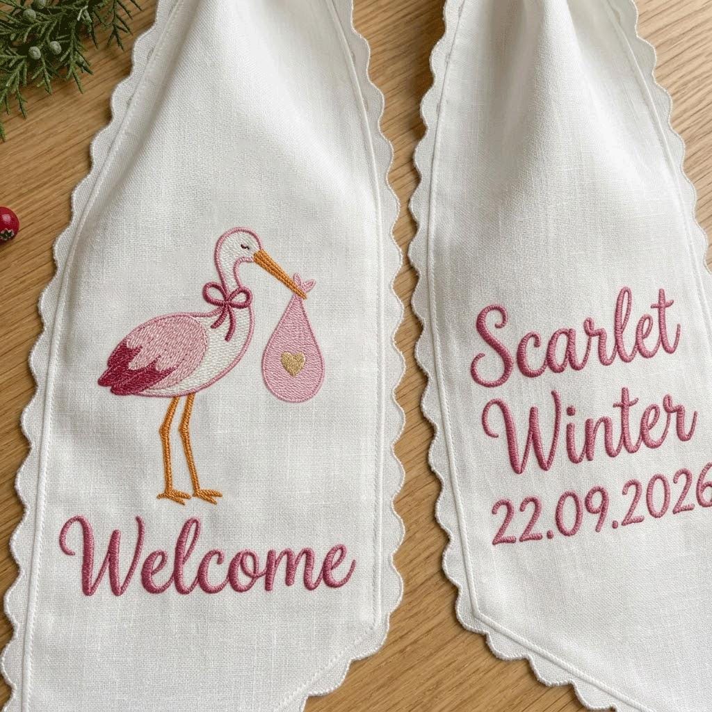 Personalized Stork Birth Announcement Wreath Sash, Custom Baby Girl Welcome Door Hanger, Hospital Door Decor, Baby Shower Gift