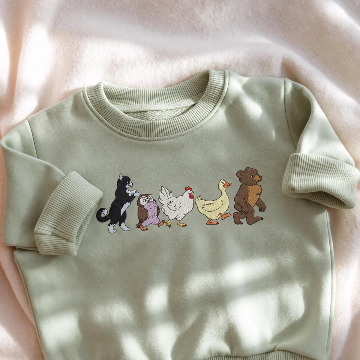 Bear and Friends Animal Embroidered Sweatshirt, Animal Lover Daughter Crewneck, Animated TV Show Shirt, Cute Animal Friends Toddler Shirt