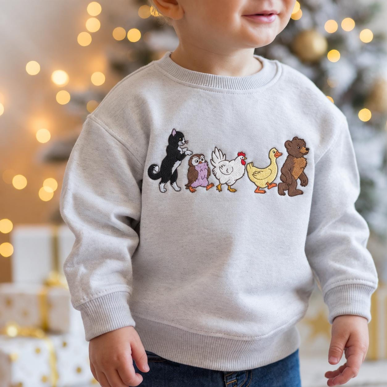 Bear and Friends Animal Embroidered Sweatshirt, Animal Lover Daughter Crewneck, Animated TV Show Shirt, Cute Animal Friends Toddler Shirt