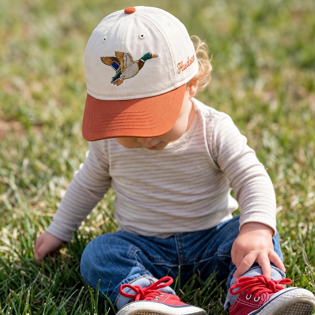 Embroidered Mallard Duck Baseball Cap, Custom Kids Name Hat, Baby Boy Hunting Cap, Animal Lover Gift For Kids