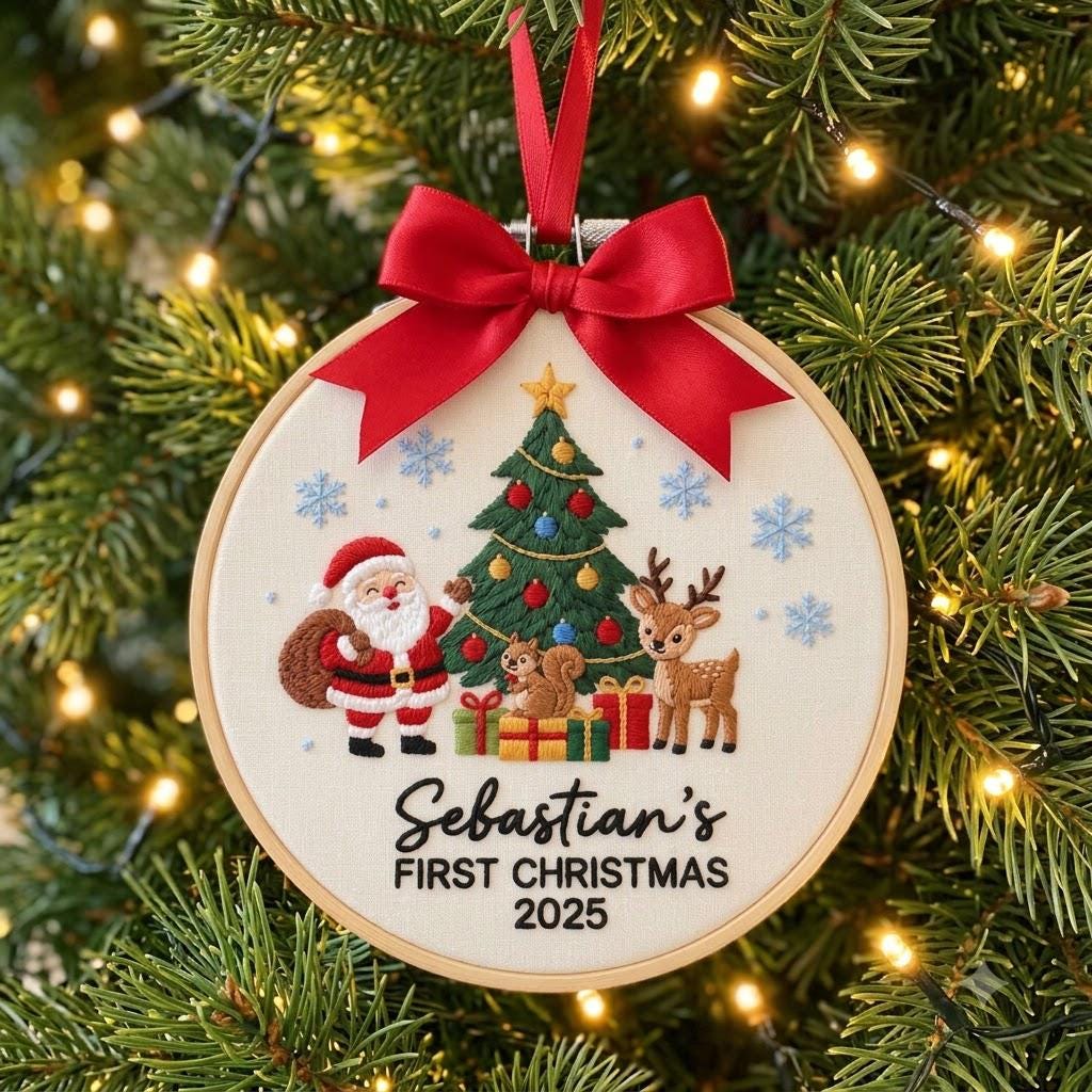 Baby's First Christmas Decoration, Keepsake Christmas Gift Embroidered Ornament, Personalized Baby's 1st Christmas Decoration, New Baby Gift