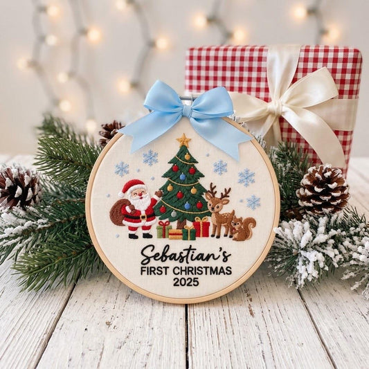 Baby's First Christmas Decoration, Keepsake Christmas Gift Embroidered Ornament, Personalized Baby's 1st Christmas Decoration, New Baby Gift
