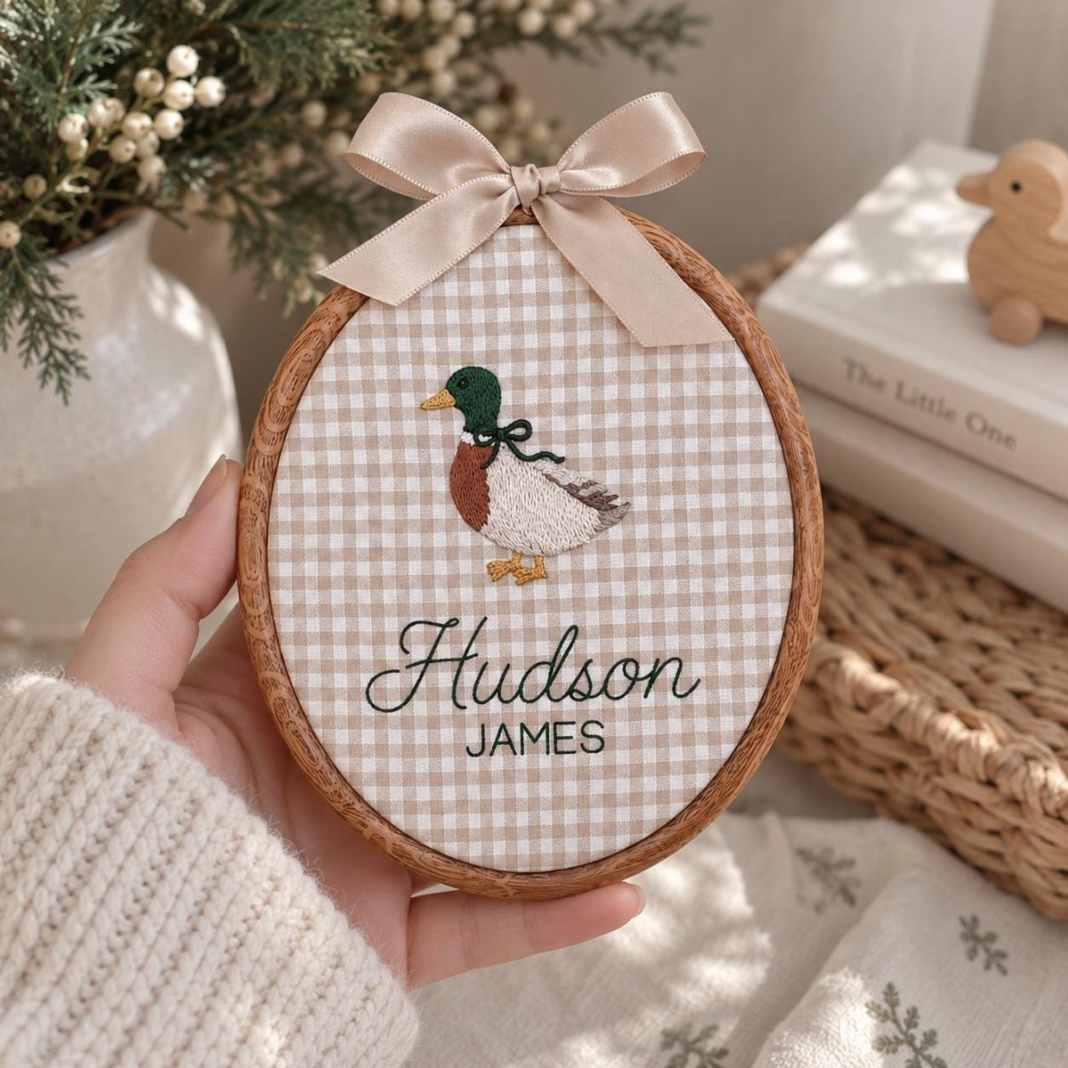 Personalized Mallard Duck Embroidery Hoop, Baby Boy Nursery Decor, Mallard Duck Sign, Duck Nursery Decor, Welcome Baby Gift, Baby Wall Decor