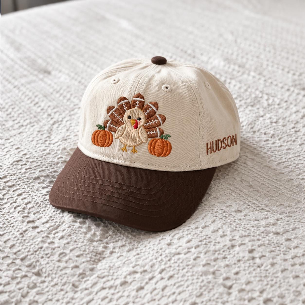 Turkey Football Hat, Personalized Thanksgiving Cap for Boys, Toddler Fall Pumpkin Baseball Cap, Kids Autumn Hat