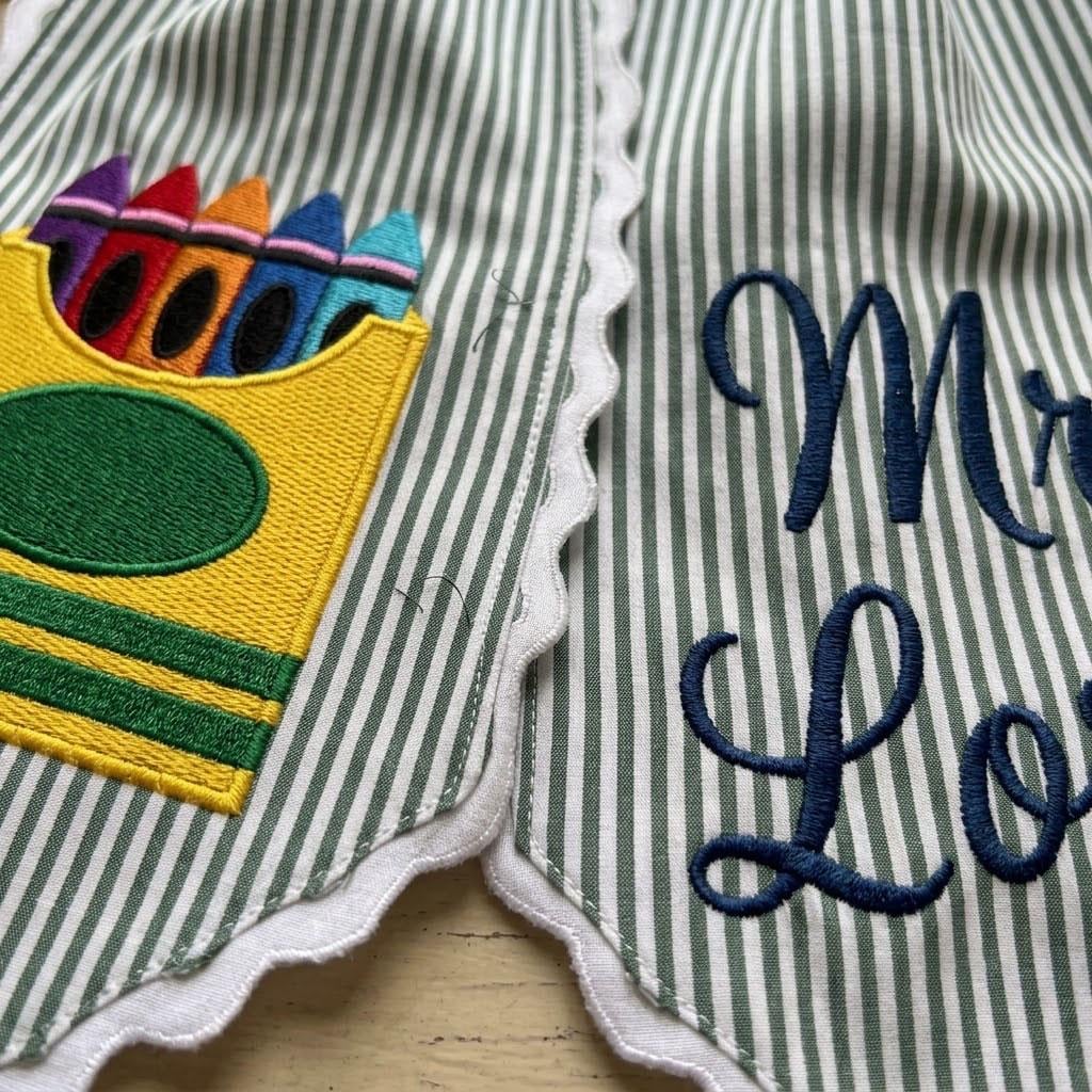 Personalized Teacher Wreath Sash, Embroidered Crayon Wreath Bow, Custom Teacher Name Sash, Classroom Door Decor, Teacher Gift