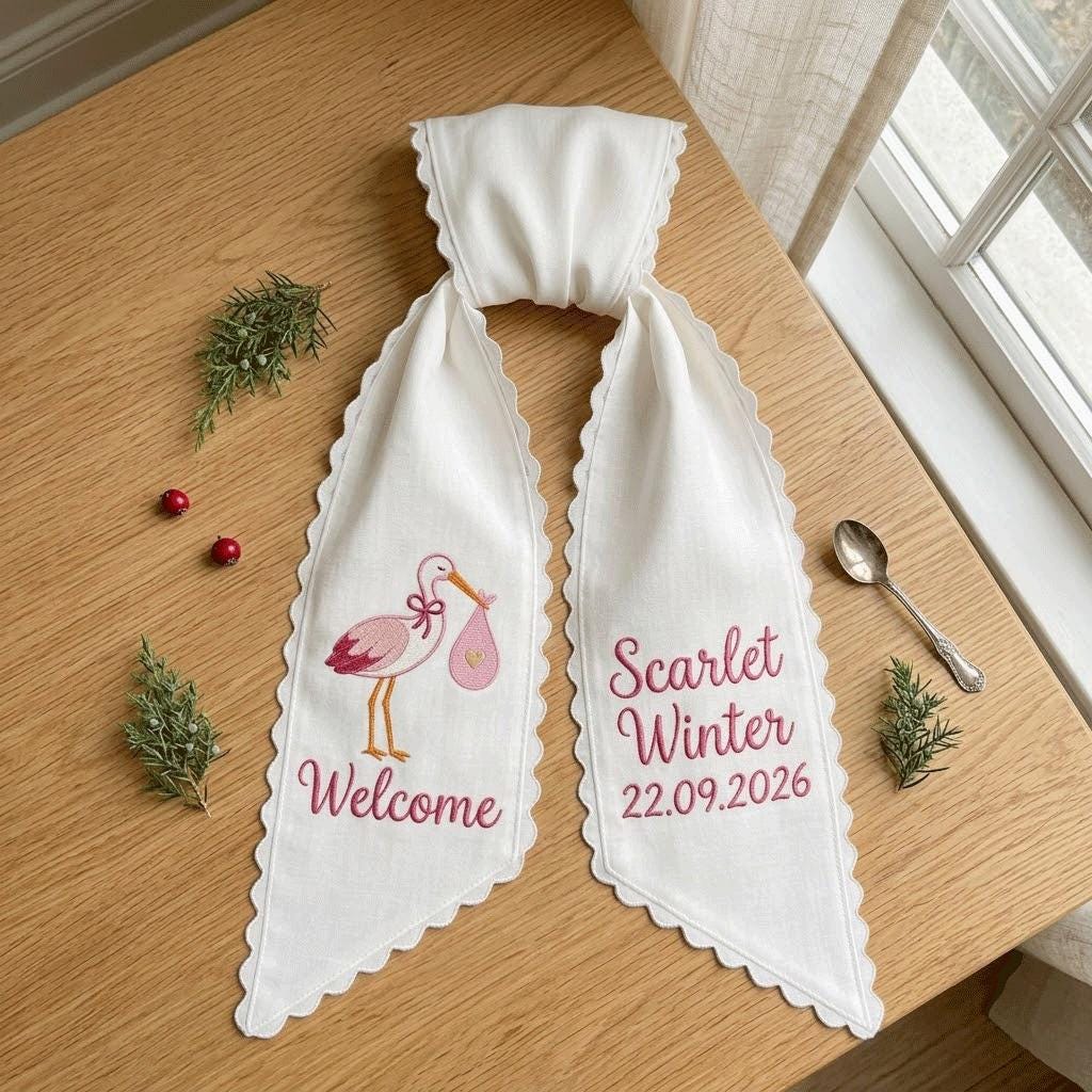 Personalized Stork Birth Announcement Wreath Sash, Custom Baby Girl Welcome Door Hanger, Hospital Door Decor, Baby Shower Gift