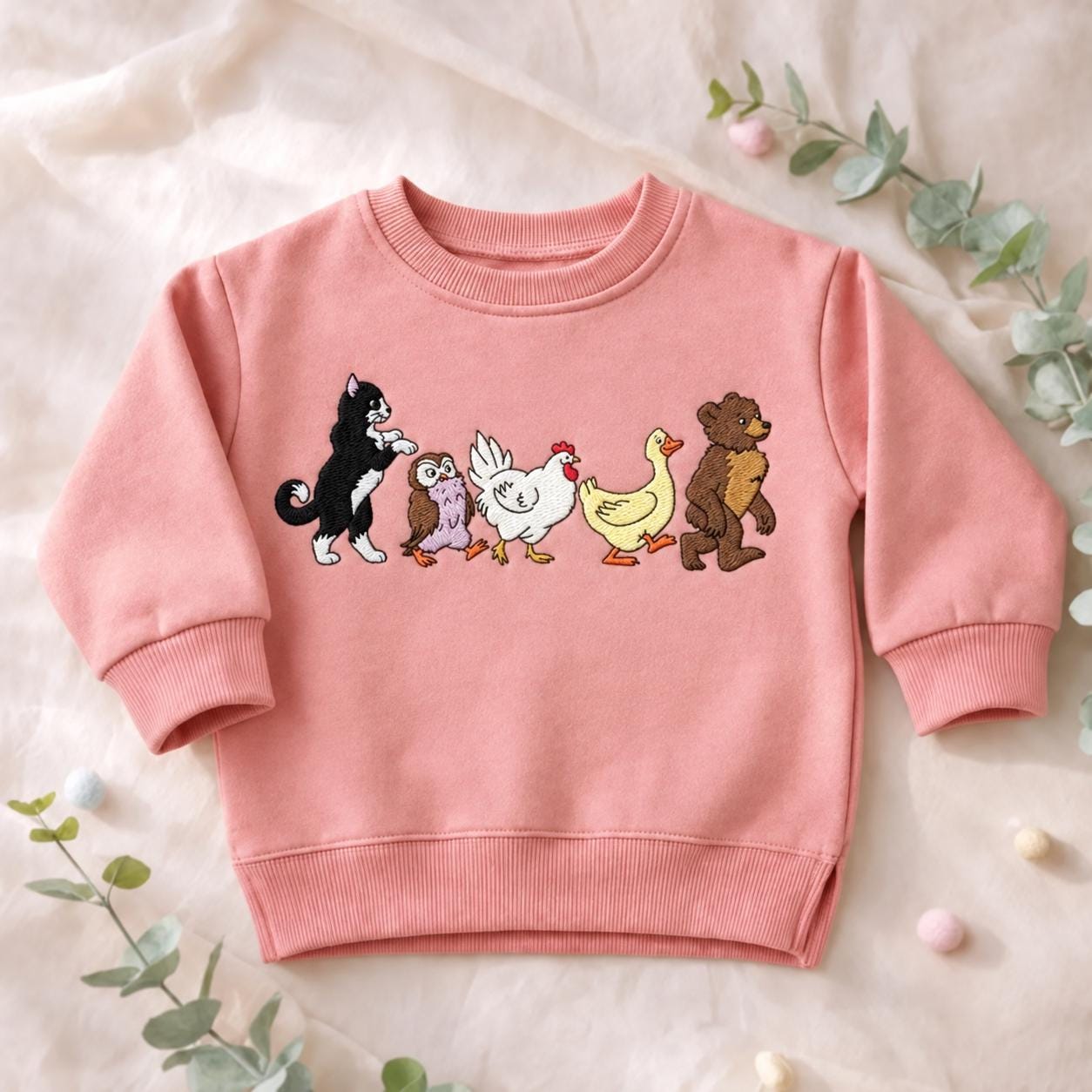 Bear and Friends Animal Embroidered Sweatshirt, Animal Lover Daughter Crewneck, Animated TV Show Shirt, Cute Animal Friends Toddler Shirt